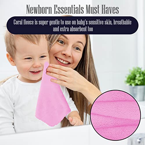 Image of 16 Pack Baby Washcloths - Luxury Coral Fleece - Extra Absorbent and Soft Wash Clothes for Newborns, Infants and Toddlers - Suitable for Sensitive Skin and New Born-Baby Shower-Frozen Berry,10x10 Inch