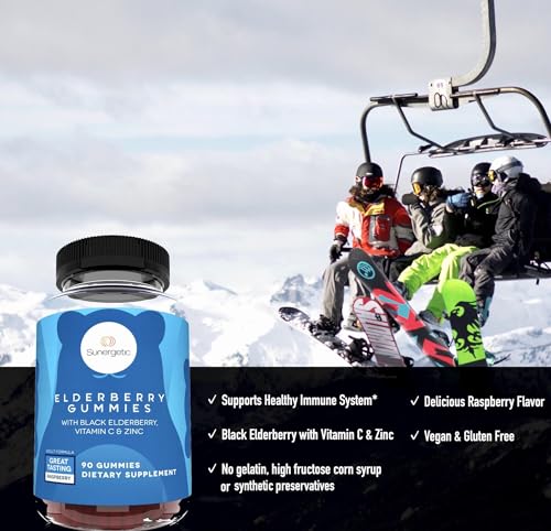 Image of Sunergetic Premium Black Elderberry Gummies - Black Elderberry with Vitamin C & Zinc - Helps Support Immune System - Great Tasting Sambucus Elderberry Gummies - Raspberry Flavored - 90 Gummies