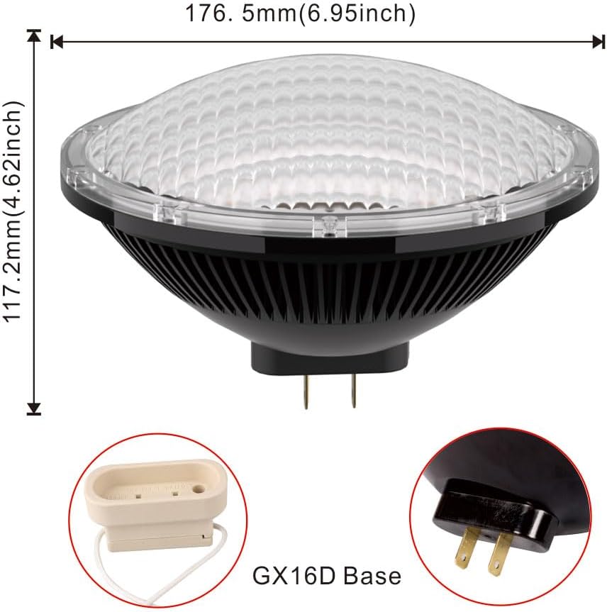 KAPATA PAR56 LED Bulb Dimmable MFL Warm White 2700K, 500Watt PAR56 Incandescent Replacement, Base GX16D, 60 Degree 36W LED Par56 Bulb for for DJ/Club/Stage/Church Ceiling Lighting