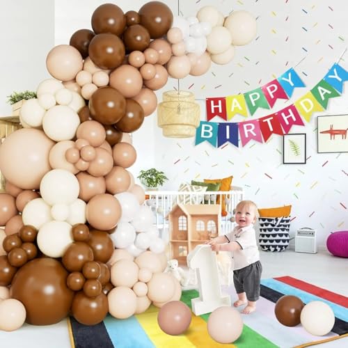 Image of Brown Balloons, 60pcs 12In Neutral Balloon Set, Dark Brown and Sand White Balloons, Tan Cocoa Coffee Beige Nude Latex Balloon for Neutral Baby Shower Birthday Bridal Shower