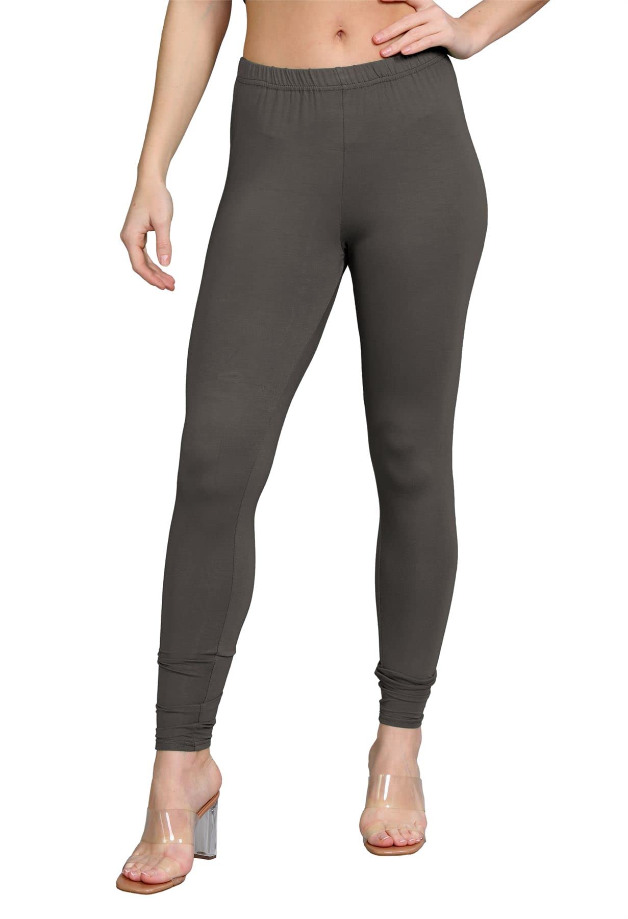 Janisramone Women's Brown Janisramone® Viscose Leggings, Plain Elasticated Waist Yoga Pants For Full Length Skinny Gym Leggings, Slim Fit Stretchy Pants, Activewear
