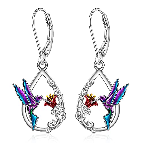 Hummingbird Earrings for Women Sterling Silver Blue Purple Hummingbirds Dangle Earrings Bird Jewelry Charm Gifts for Christmas Mothers Day