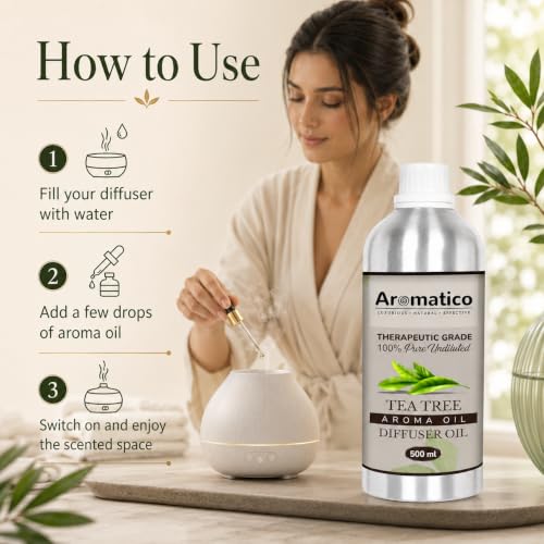 Image of AROMATICO Tea Tree Diffuser Oil with Strong, Long-Lasting Aroma | Refresh Homes, Offices & Showrooms | Aromatherapy, Diffusers, Air Purifiers, Vaporizers - 500ML