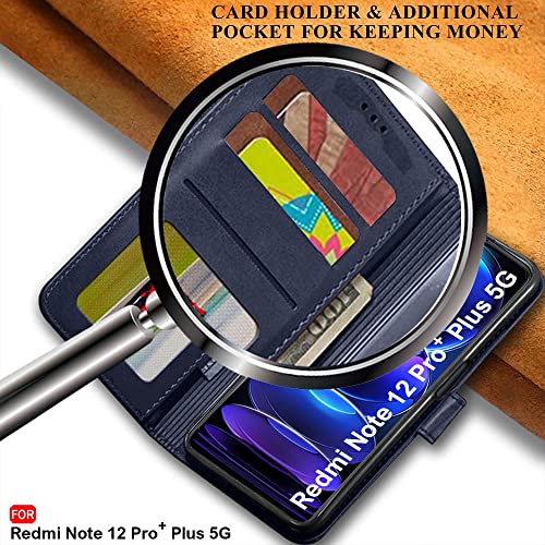 Image of TheGiftKart Flip Back Cover Case for Mi Redmi Note 12 Pro Plus 5G | Dual-Color Leather Finish | Inbuilt Stand & Pockets | Wallet Style Flip Back Case for Redmi Note 12 Pro Plus 5G (Blue & Brown)