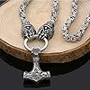 Men Thor's Hammer Viking Necklace, Silver Stainless Steel Nordic Mythology Mjolnir Amulet Pendant Jewelry, Multiple Style Animal Head Square King Chain,Claw Head,70 cm #3