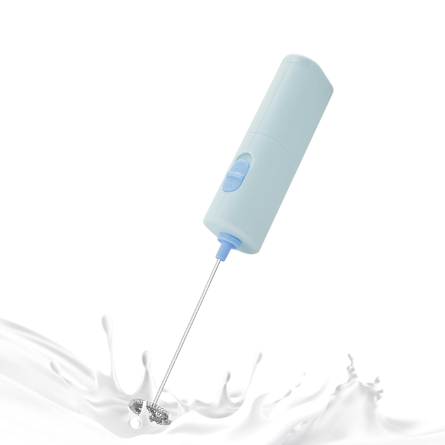 ELMWAY Compact Handheld Electric Milk Frother – Battery Operated Coffee Frother & Mini Electric Whisk for Latte, Cappuccino & Matcha (2 × AA Batteries) – Light Blue
