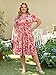 CARCOS Plus Size Dresses for Curvy Women Pink Floral Short Sleeve Dress Collared Vneck Midi Fall Dress with Pocket Button Up Hawaii Beach Summer Dresses Wedding Guest 2XL 18W 20W