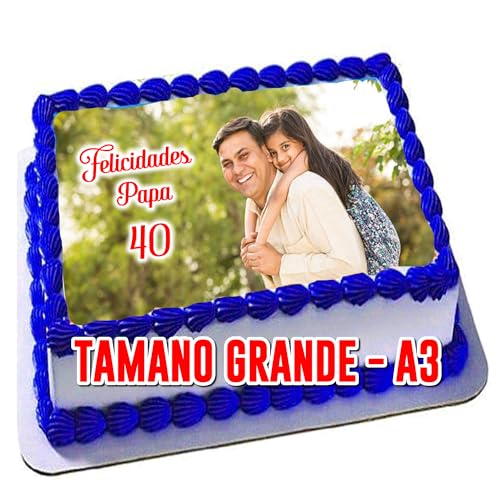 OBLEA GRANDE CON FOTO, A3 - DINA3 personalizada nombre y edad para pastel o Tarta, especial para cumpleaños, Medida RECTANGULAR en PAPEL DE AZUCAR