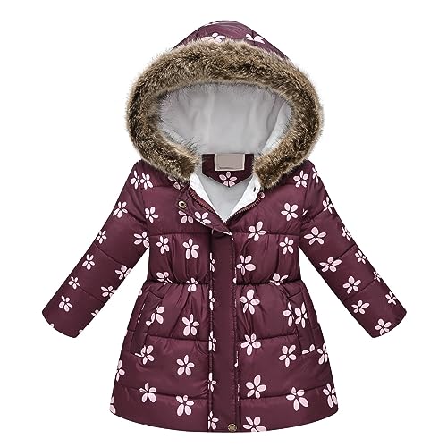 Girls Winter Coats Hooded Sherpa Lined Lightweight Jacket Thick Warm Puffy Waterproof Windproof Cotton Jackets (Purple, 3-4 Years)2