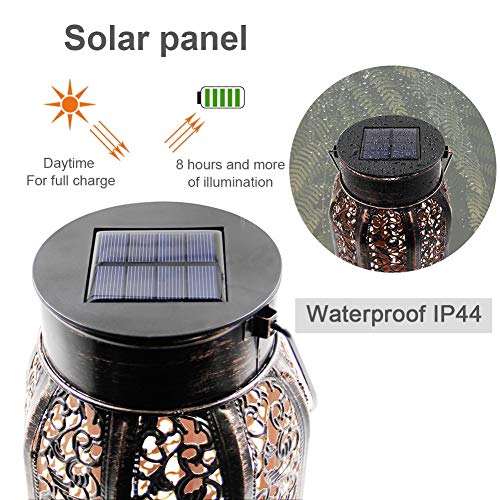Maggift 2 Pack 10.6 Inch Hanging Solar Lights Outdoor Retro Hanging 20 Lumens Solar Lantern with Handle, Brown