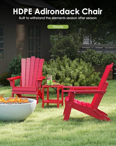 GREENVINES Folding-Adirondack-Chairs-Set-of-2 | HDPE Plastic | Throne Series | Fire Pit Chair | All Weather | for Outdoor Patio Deck Backyard Poolside | Red — view 4