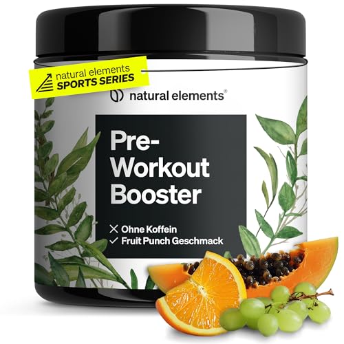 natural elements Pre-Workout Booster – Zero Koffein – Fruit Punch Geschmack – 2500mg Beta Alanin – mit Niacin, Ginseng & BCAA – vegan, koffeinfrei – in Deutschland produziert & laborgeprüft