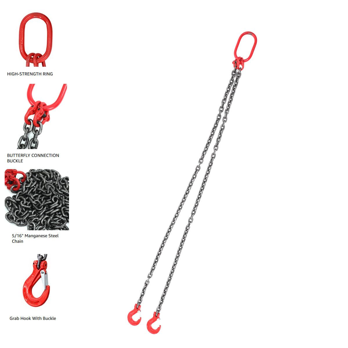2 Strang Hebekette Ketten Kettengehänge Krangehänge Anschlagkette 3 Tons Ø8mm Verkürzungshaken Krankette 2 Meter Level G80 Hohe Festigkeit