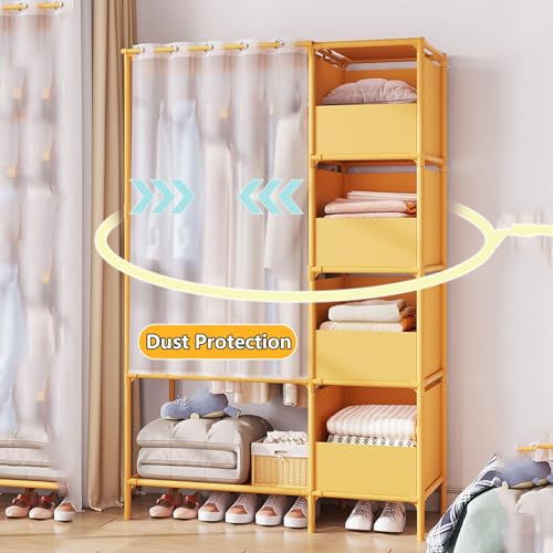 Tragbarer Kleiderschrank aus Stoff mit Regalen, faltbare Kleideraufbewahrung für Schlafzimmer, platzsparende Lösung für Kleidung und Taschen