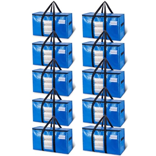 Image of TAILI Extra Large Moving Bags, 10 Pack Blue Heavy Duty Totes For Storage with Visible Window, Wrap Around Handles, Storage Bags for Space Saving, Alternative to Moving Boxes