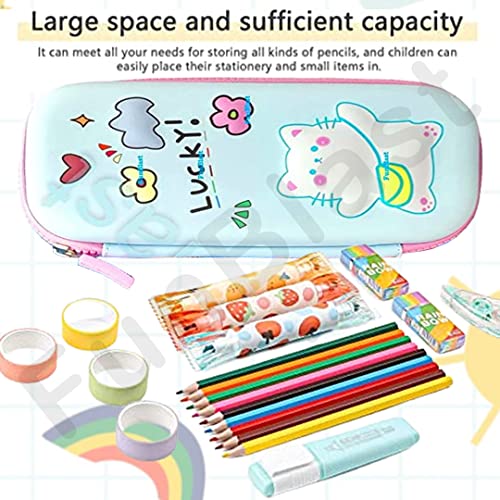 Image of FunBlast Pencil Pouch for Kids - Multi-Purpose Zipper Pencil Case, Pencil Box for Boys, Pen & Pencil Pouch Bag, Stationary Organizer for Kids, 3D Hardtop Eva Canvas Pencil Case (Cute Cat)