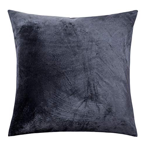 Image of NTBAY Zippered Velvet Square Throw Pillow Cover, Super Soft and Luxury Decorative Euro Pillowcase, 26x26 Inches, Charcoal Grey