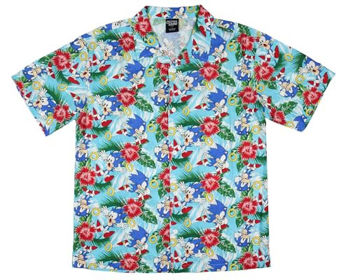Sonic The Hedgehog Men's Hawaiian Floral Character Design Button-Up Woven Shirt2