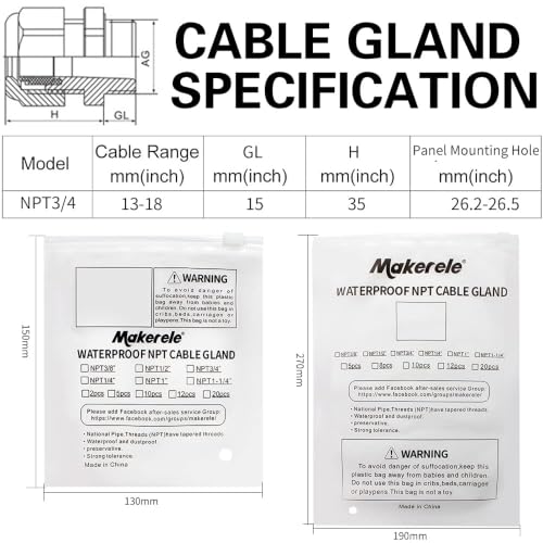 Image of MAKERELE Nylon Waterproof Cable Gland Strain Relief IP68 Plastic Grey Cable Gland Joints with Gaskets