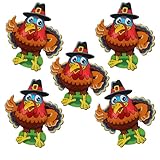 Needzo Thanksgiving Chocolate Individually Foil Wrapped Turkeys, Colorful Pilgrim Turkeys Cupcake Toppers, Table Decor or Candy Party Favors, Pack of 5