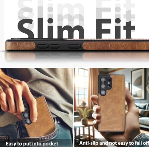 Image of MOBILOVE PU Leather Flexible Back Case Cover for | Samsung Galaxy S25 Ultra 5G (Brown)