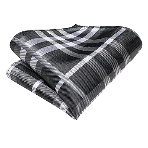 Image of Hi-Tie Mens Plaid Ties Classic Paisley Necktie with Handkerchief Cufflinks Set Business Stripe Tie