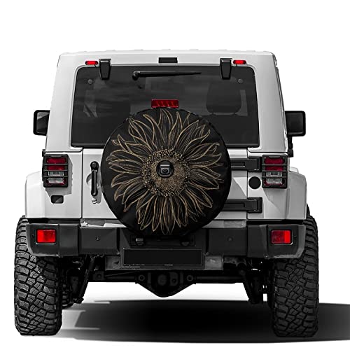Image of Delerain Spare Tire Cover with Backup Camera Hole Sunflower Wheel Covers Waterproof Dust-Proof UV Sun Universal Fit for RV Trailer RV SUV Truck (18 Inch for Diameter 32 inch-34 inch)