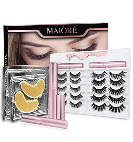 10 Pairs Waterproof Magnetic Lashes Kit With Gold Collagen Eye Pads l Super Strong Magnets l Natural Looking Eyelashes l Magnetic Eyelashes With Eyeliner l Magnetic Lashes