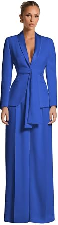 Casual Pant Suits for Women with Belt 2 Piece Dressy Business Womens Suit Elegant Wedding Guest Tuxedo