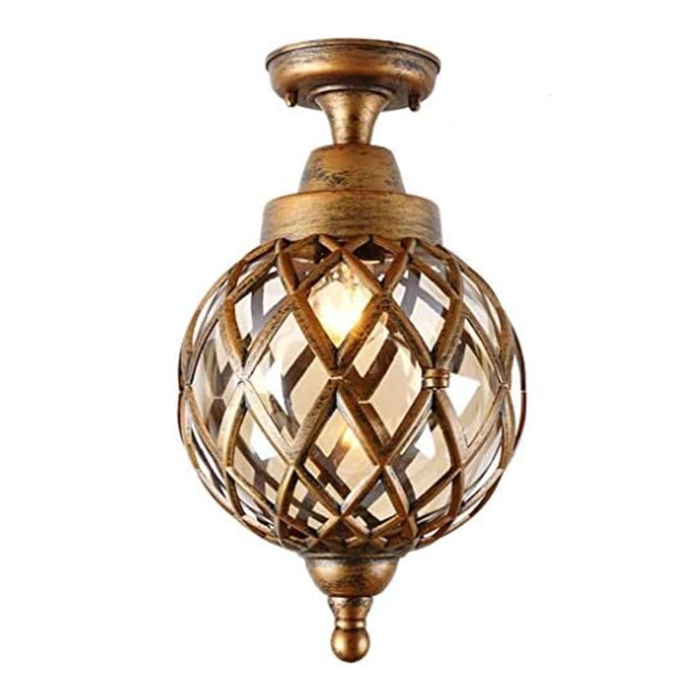 ZGDHWCR Vintage Style Flush Mount Ceiling Light, Outdoor Creative Lantern Metal Ceiling Lamp, E27 Light Source Glass Lampshae Ceiling Light, Courtyard Garden Balcony Decoration Light Fixtures