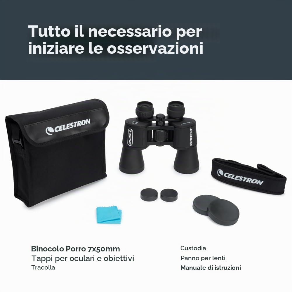 Celestron 71198 Cometron 7x50 Binocolo con prisma di Porro, Nero