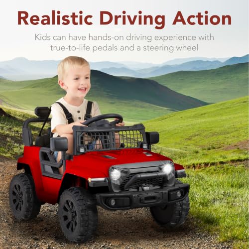 Image of Best Choice Products 12V Kids Ride On Truck Car w /Remote Control, Electric Ride On Car for Toddlers 3-5, Battery Powered Ride On Toy w /LED Lights, 4-Wheel Suspension, Safety Harness - Cherry Red