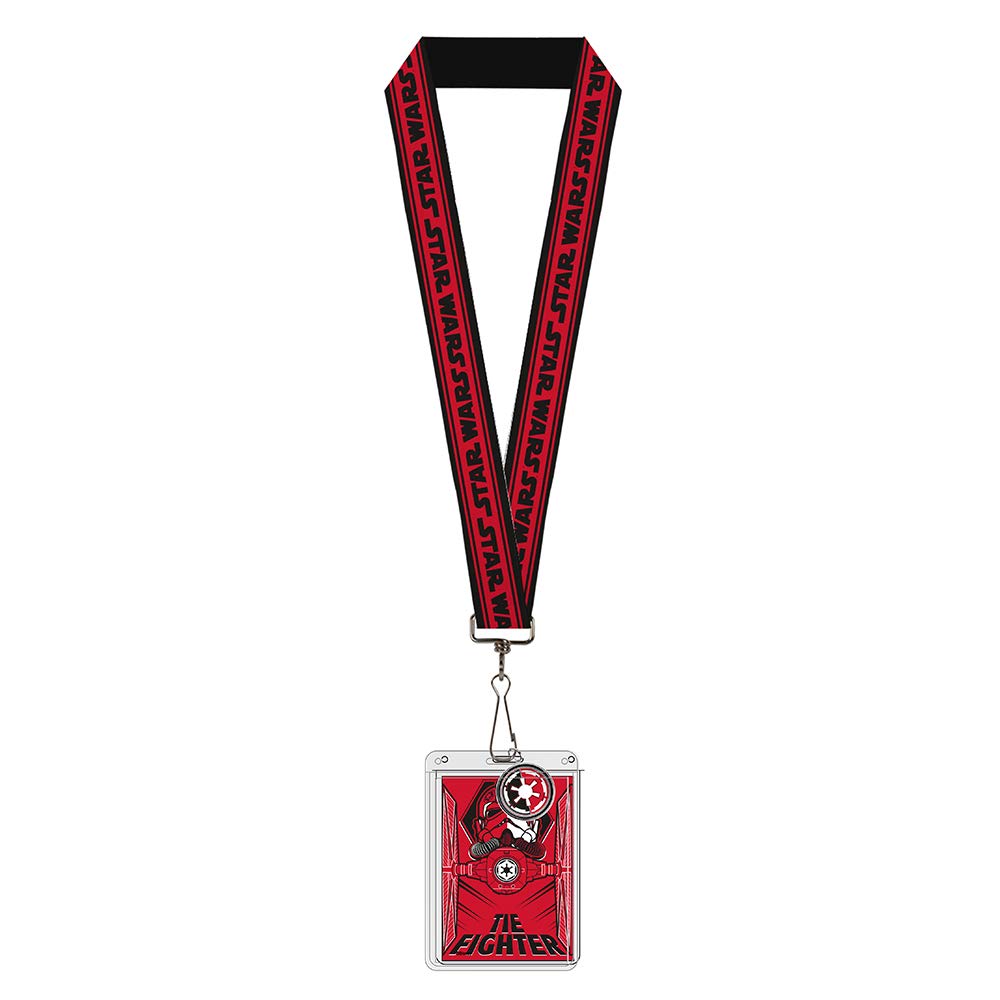 Buckle-Down Lanyard Badge Holder with Charm Star Wars Logo Stripe Red Black Tie Fighter Pilot, Red, 22" x 1"
