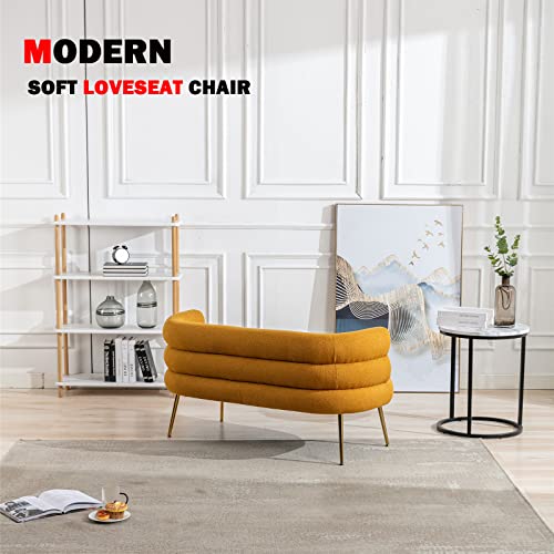 Dolonm Accent Loveseat Sofa For Living Room, Modern Mini Couch With Tufted Backrest, Upholstered Comfy Settee Loveseat For Bedroom, Small Space, Mustard Yellow #TOP2