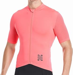 Verano Maillot Ciclismo Hombre de Manga Corta Bolsillos con Cremallera Mailote de Ciclismo Transpirable de Secado Rápido Ropa Ciclista(Size:XL,Color:Pink)