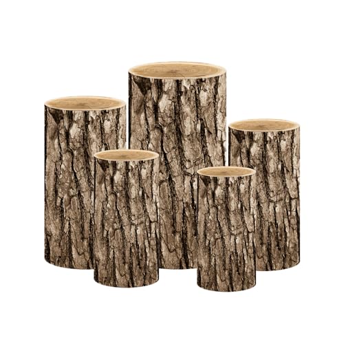 afoloa 1set Spandex Pillar Covers for Metal Cylinder Pedestal Stands - 5 Pieces -printed tree bark Covers Only, Cylinder Pedestal Stands Excluded (NO-228 tree bark)