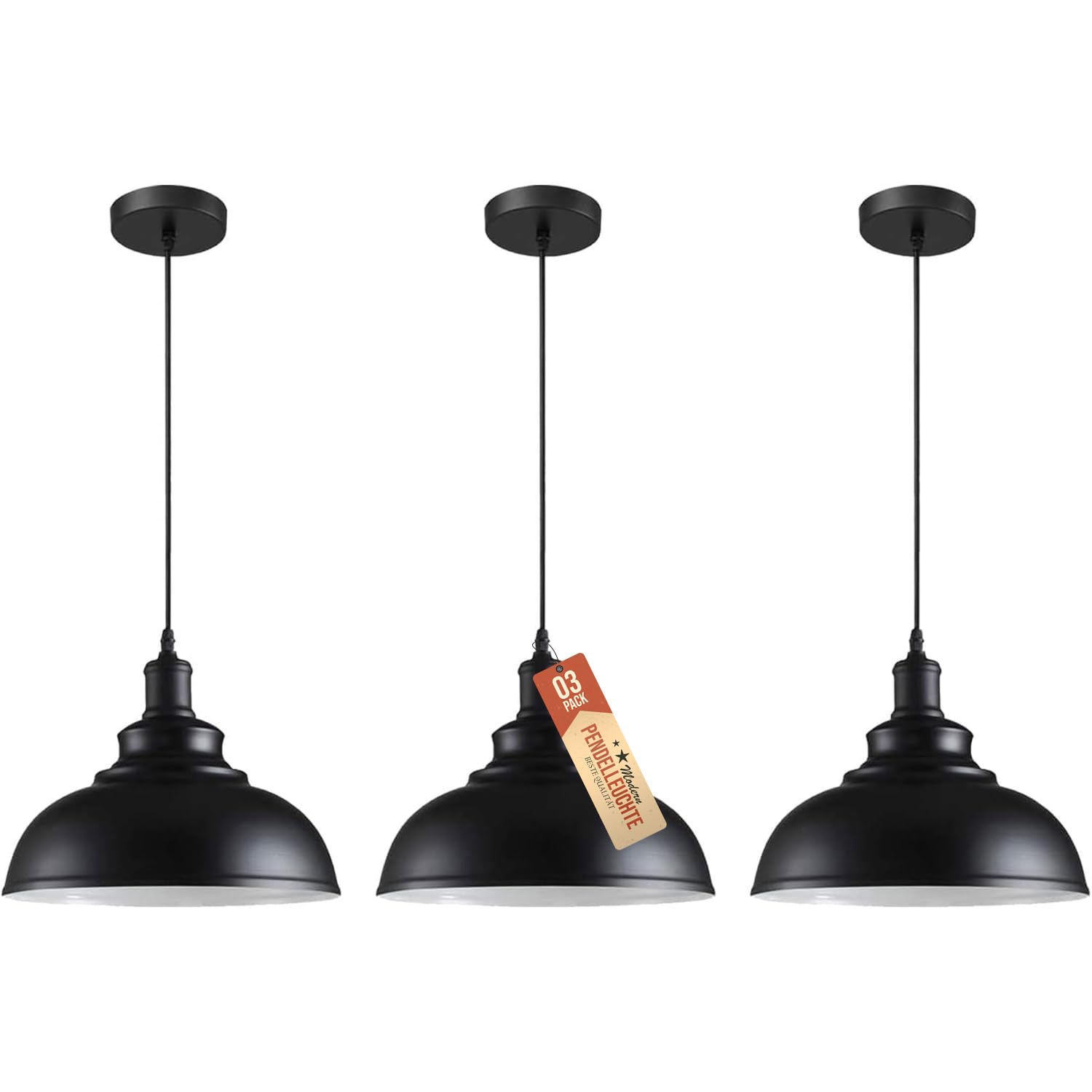 LEDSone Modern Vintage Pendant Light Industriale Plafoniera Ideale per Sale da Pranzo, Bar, Club e Ristoranti Base E27 (Curvy - Nero, interno Bianco (senza lampadina))