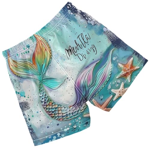 Pigsaly Boys Swim Trunks Blue Mermaid Tail Painting Seashell Starfish Boys Board Shorts Swimsuit Swimwear Bathing Suit S2
