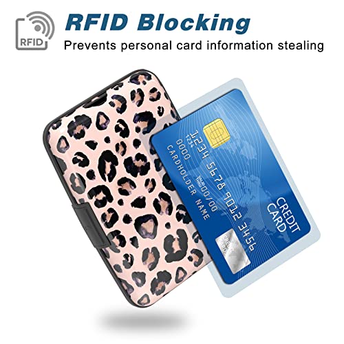 Image of Credit Card Holder, Mini Aluminum Card Wallet RFID Blocking Slim Metal Hard Card Case for Women Men, Pink Leopard