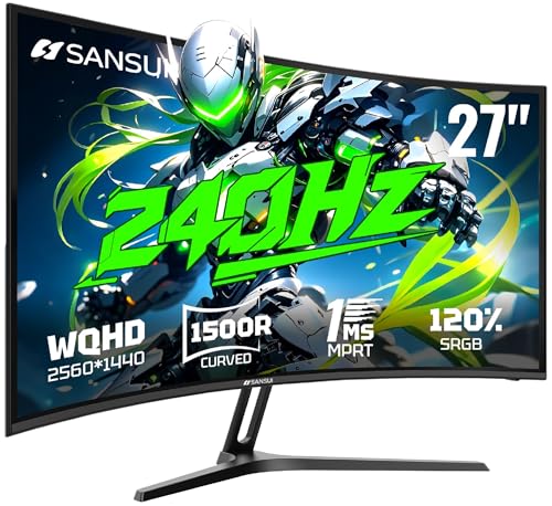 SANSUI 27 Inch Curved 240Hz Gaming Monitor, 2K WQHD 1500R Curved ...