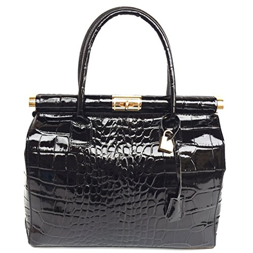  Superflybags Borsa Bauletto Donna A Mano In Vera Pelle Stampa Coccodrillo Lucido modello Alina Croco Made In Italy