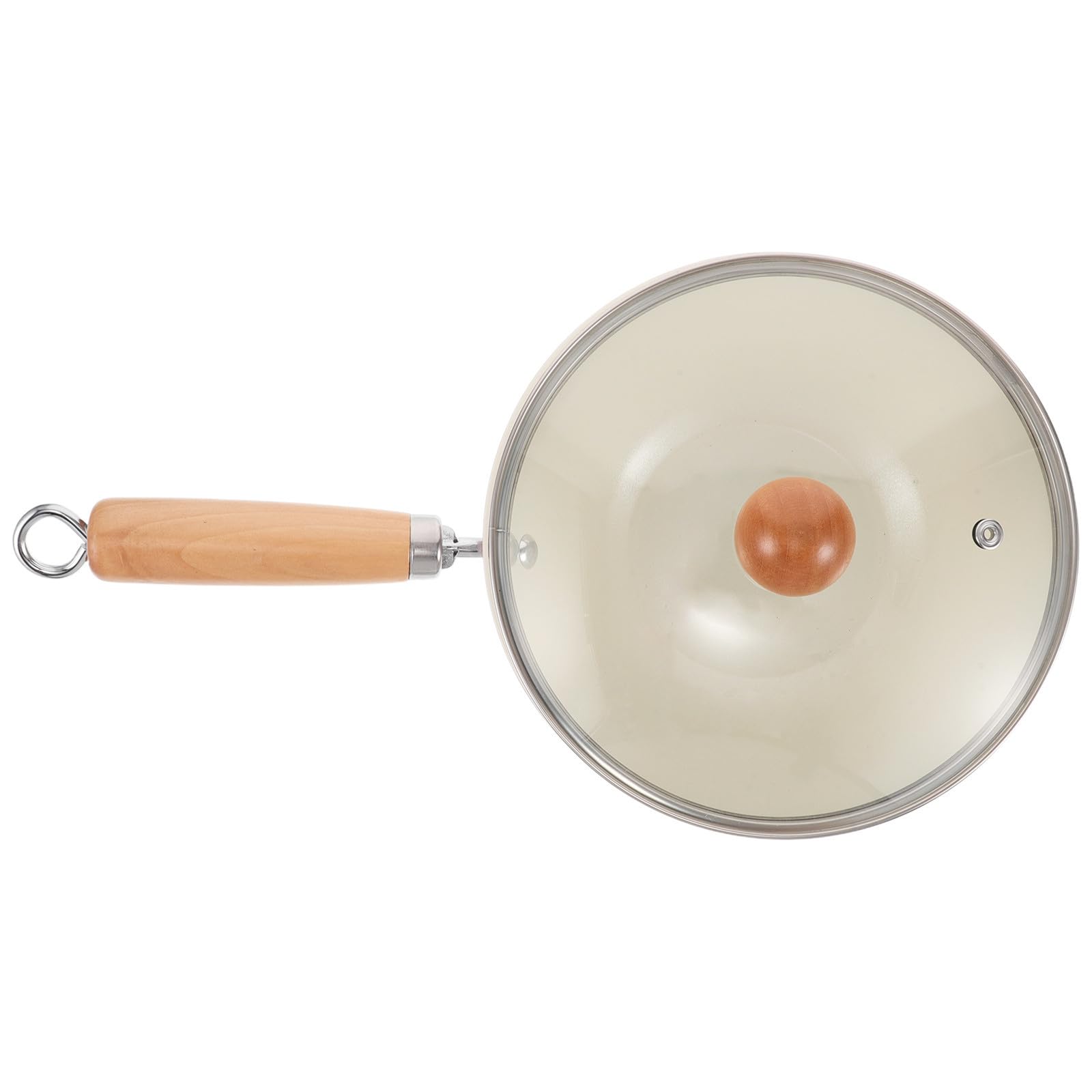 Mobestech Sartén de Hierro Antiadherente con Mango de Madera y Tapa de Vidrio para Cocina de Inducción, Resistente al Desgaste y Superficie Antiadherente
