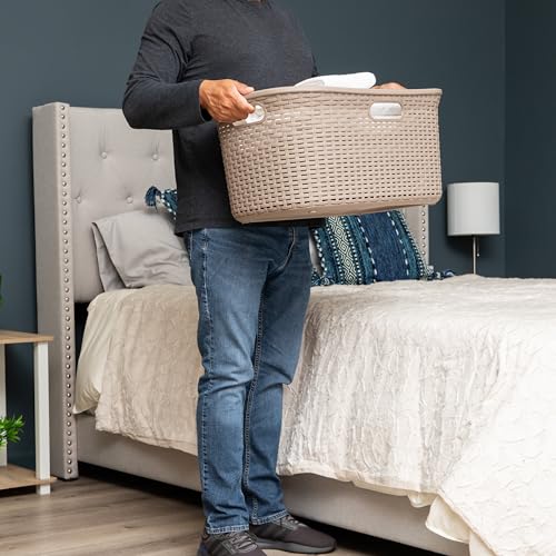 Mind Reader 40L Laundry Basket, Clothes Hamper, Wicker Design, Plastic, 23