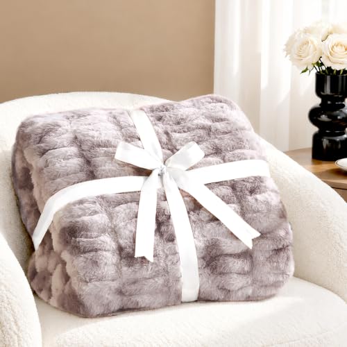 VFROO 700GSM Faux Fur Throw Blanket, Ruched Soft Fuzzy Blankets,Warm Cozy - image 3