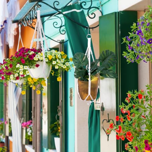 Newofview 2er Set Makramee Blumenampel,Baumwollseil Hängeampel für Pflanzen mit 2pcs Metallhaken Boho Blumenampel für Innen Außen Decken Balkone Wanddekoration(50 cm)