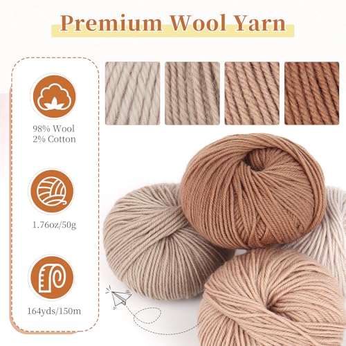 Image of Coopay 12 Pack DK Yarn for Crocheting, Wool Yarn for Knitting | Wool Blend Yarn- 60% Wool 40% Polyester-1.76oz /164Yds, - #3 DK- Crochet Yarn for Clothes, Scarves, Blankets (Khaki Family)