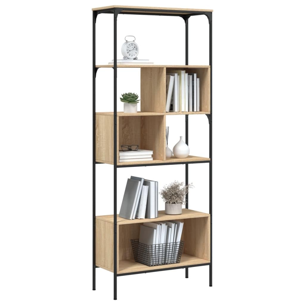 Libreria in rovere Sonoma, 5 ripiani con gambe regolabili, 76 x 33 x 188,5 cm, in legno, per soggiorno, ufficio, cameretta dei bambini, divisorio