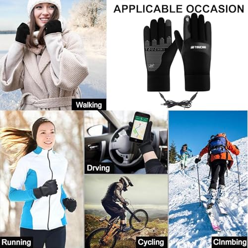 JEONDFG Beheizbare Handschuhe,Winter Vollfinger,USB Beheizte Handschuhe Nicht-Slip,wasserdichte Touchscreen Winterhandschuhe Beheizt,für Damen Herren Klettern,Radfahren