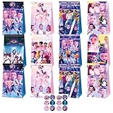 WENAUANG 12 Huntrix Bolsas Regalo, Bolsa Cumpleaños de Papel, Bolsa Infantiles, Bolsas Chuches con 12 Pegatinas, Bolsa Regalo Niña Para Cumpleaños Baby Shower, Navidad