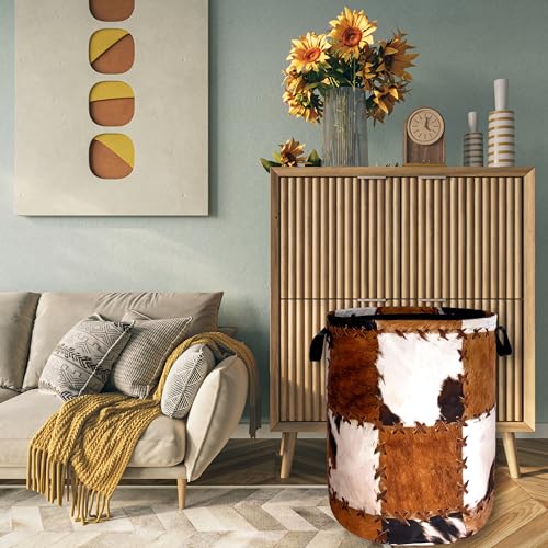 Image of Retro Cows Print Laundry Basket Oxford Cloth Animal Tote Bag | Personalization With Handles Funny Laundry Hamper Clothes Toy Storage Bucket For Bathroom /Laundry Storage /Bedroom